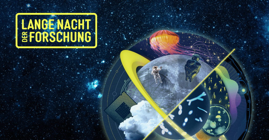 Weltkugel mit dem Logo der Langen Nacht der Forschung